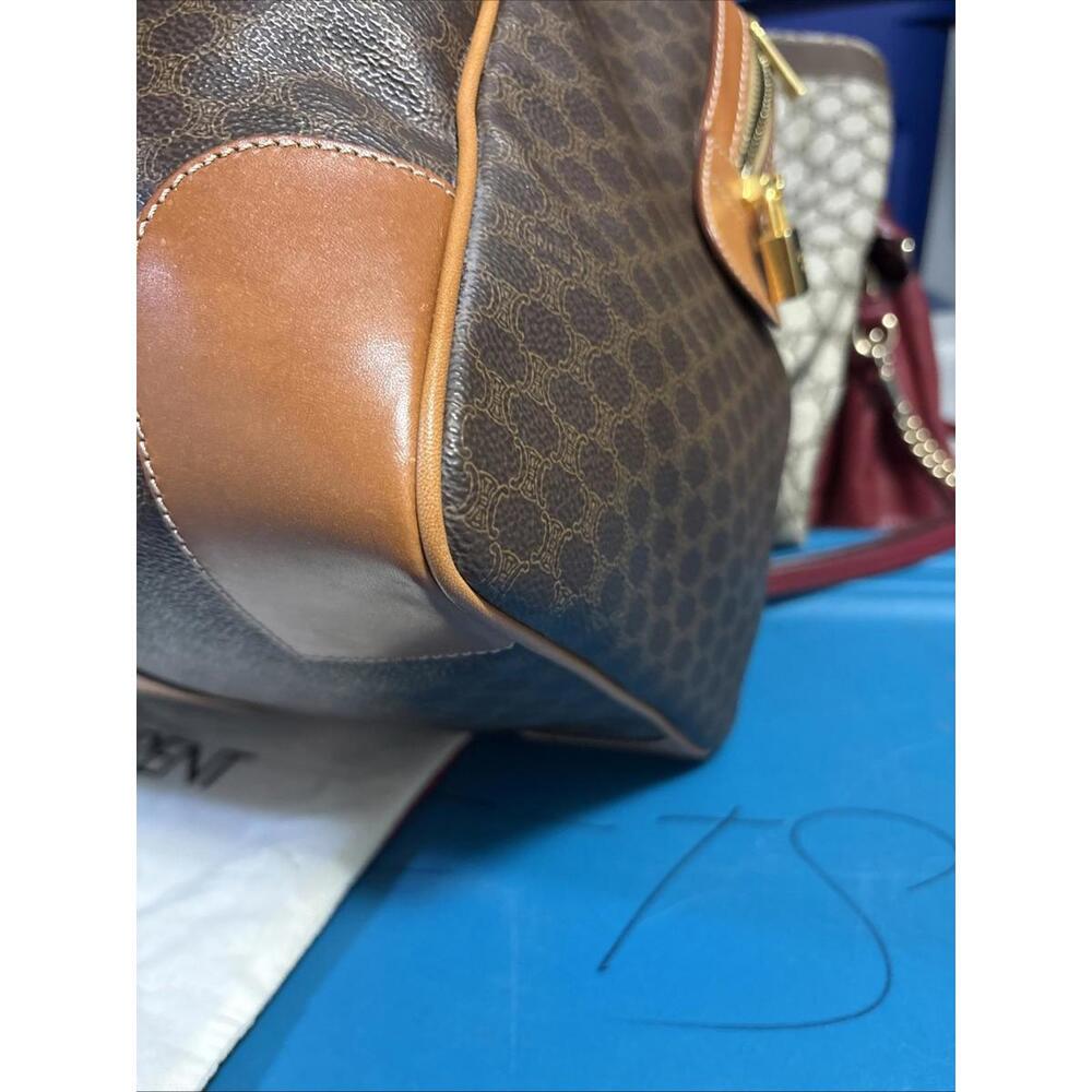 Vintage 90's CELINE Travel Boston Bag Macadam Brown Beige PVC Leather Excellent - Picture 6 of 16